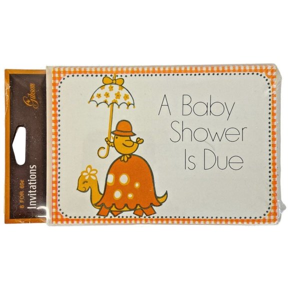 Sealed Vintage Gibson Baby Shower Invitations 16 Cards With Envelopes Orange - Picture 4 of 6